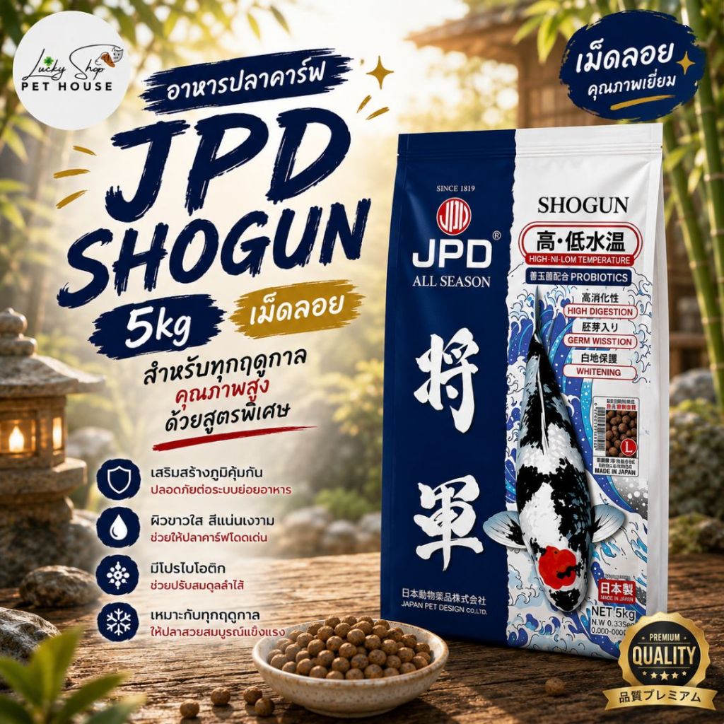 5kg l เม็ดลอย JPD SHOGUN อาหารปลาคาร์ฟ สำหรับทุกฤดูกาล คุณภาพสูง ด้วยสูตรพิเศษ