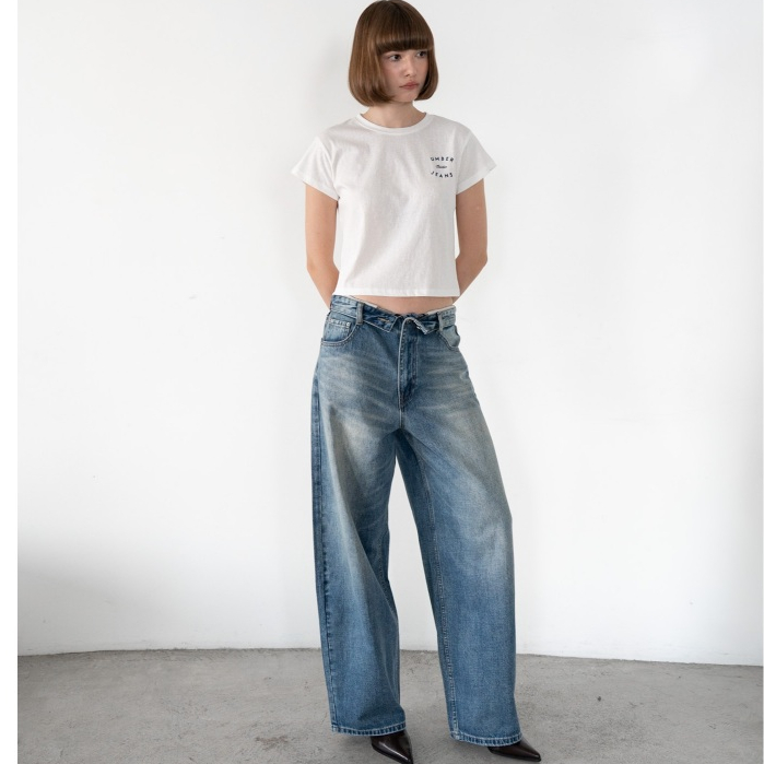 ยีนส์ดีเอวพับUmber#1041 UMBER JEANS รุ่น 1041 กางเกงยีนส์ผู้หญิงทรงขากว้าง เอวสูง ยีนส์ฟอกวินเทจ  ใส่แล้วดูสูง