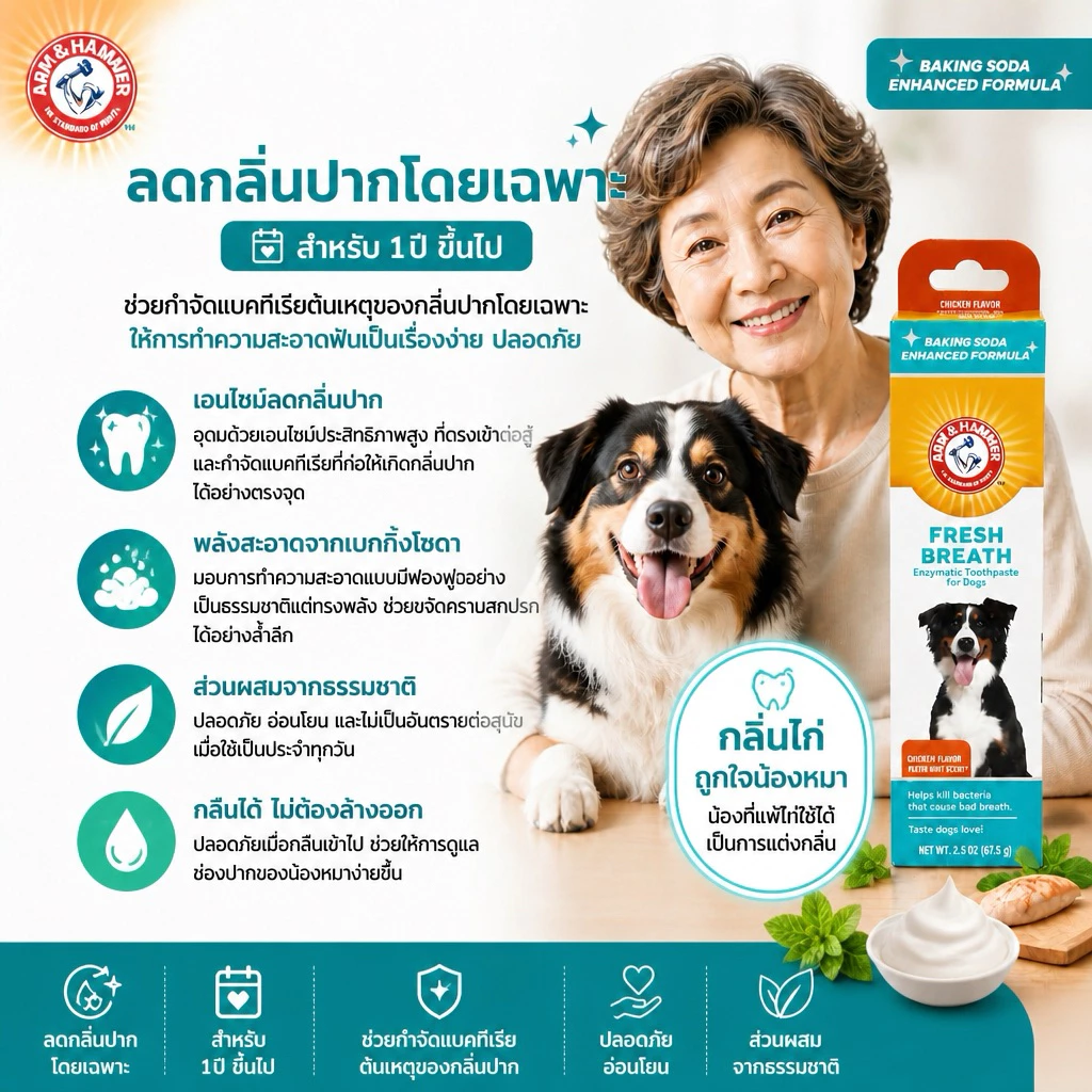 [แบรนด์แท้ USA🇺🇸] Arm and Hammer ยาสีฟันสุนัข สูตร1 สุนัข ลดกลิ่นปาก ไก่มินต์ 67.5g