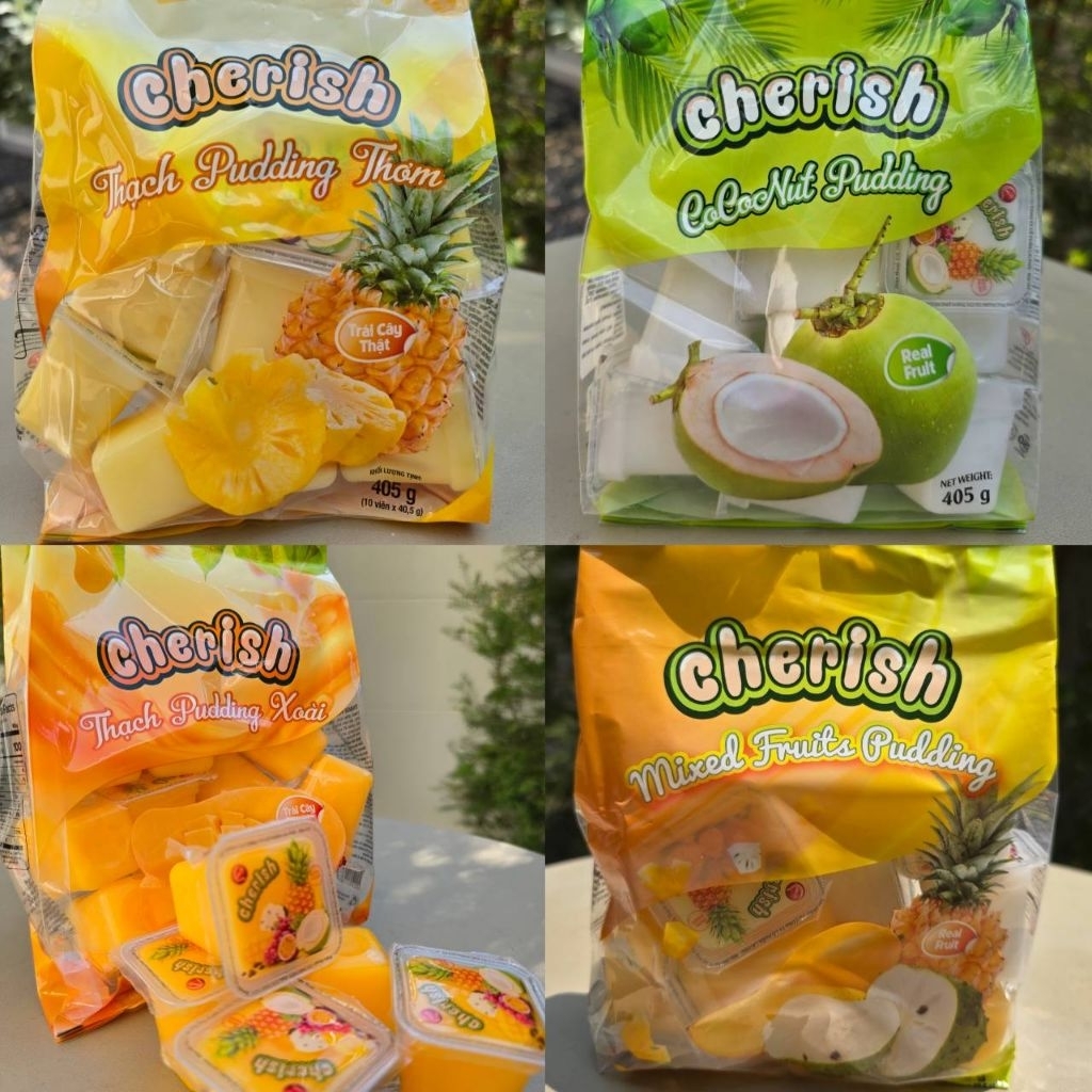 Cherish พุดดิ้งรสมะม่วง มะพร้าว สัปรด ผลไม้รวม 405 กรัม(10ถ้วย) พุดดิ้งนำเข้าแท้จากเวียดนาม เนื้อนุ่ม หอม อร่อยพร้อมทาน