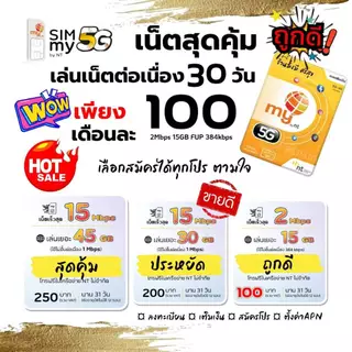 สุดคุ้ม(my.4)ซิมมาย สมัครเน็ตต่อเนื่อง 30วัน เพียงเดือนละ 100 บาท(2Mbps 15GB FUP 384kbps)
