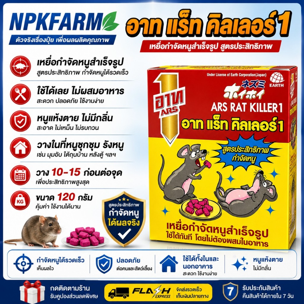 อาท แร็ท คิลเลอร์ [ ขนาด120 กรัม ] ยาเบื่อหนู เหยื่อกำจัดหนู ใช้ได้เลย ไม่ต้องผสมอาหาร หนูแห้งตาย