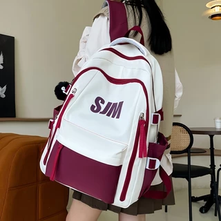 กระเป๋าเป้าเกาหลีลายตัวอักษร สีตัดกัน ความจุใหญ่ ใช้ได้ทั้งเรียนและเดินทาง