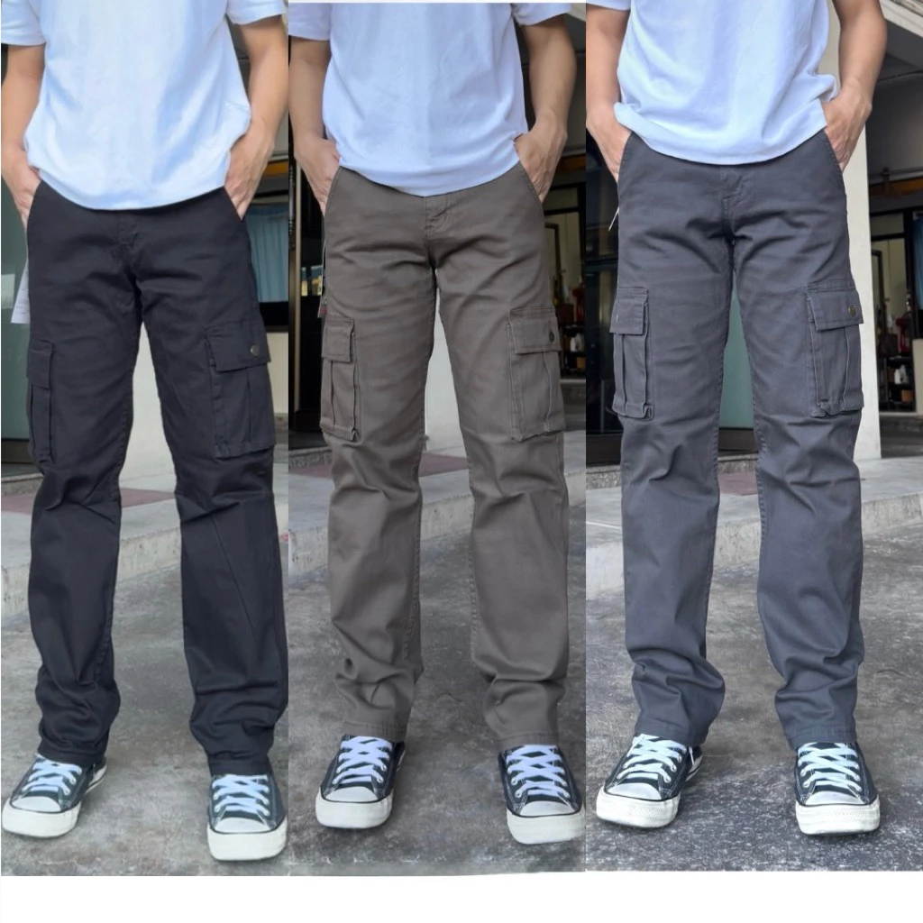 กางเกงคาร์โก้ขายาวกระบอก 6 กระเป๋า ป้ายLeg Dragon (มี 6 สี)