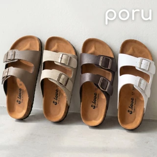 [ส่งฟรี]Poru รองเท้าแตะวินเทจ 2 ตอน หนังนุ่มใส่สบาย ปรับระดับได้ รองเท้าแตะไบเก้นแฟชั่น