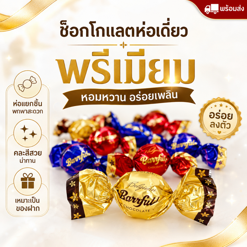 ช็อกโกแลตBamfula สอดไส้ไวท์ช็อกโกแลต500กรัมได้ประมาณ50ชิ้น