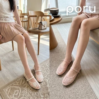 [ส่งฟรี]Poru รองเท้าคัทชูผู้หญิง ทรงแมรี่เจน ผ้าลูกไม้ซีทรู ปักเลื่อมวิ้งๆ แฟชั่นสไตล์วินเทจ ไซส์ 36-41