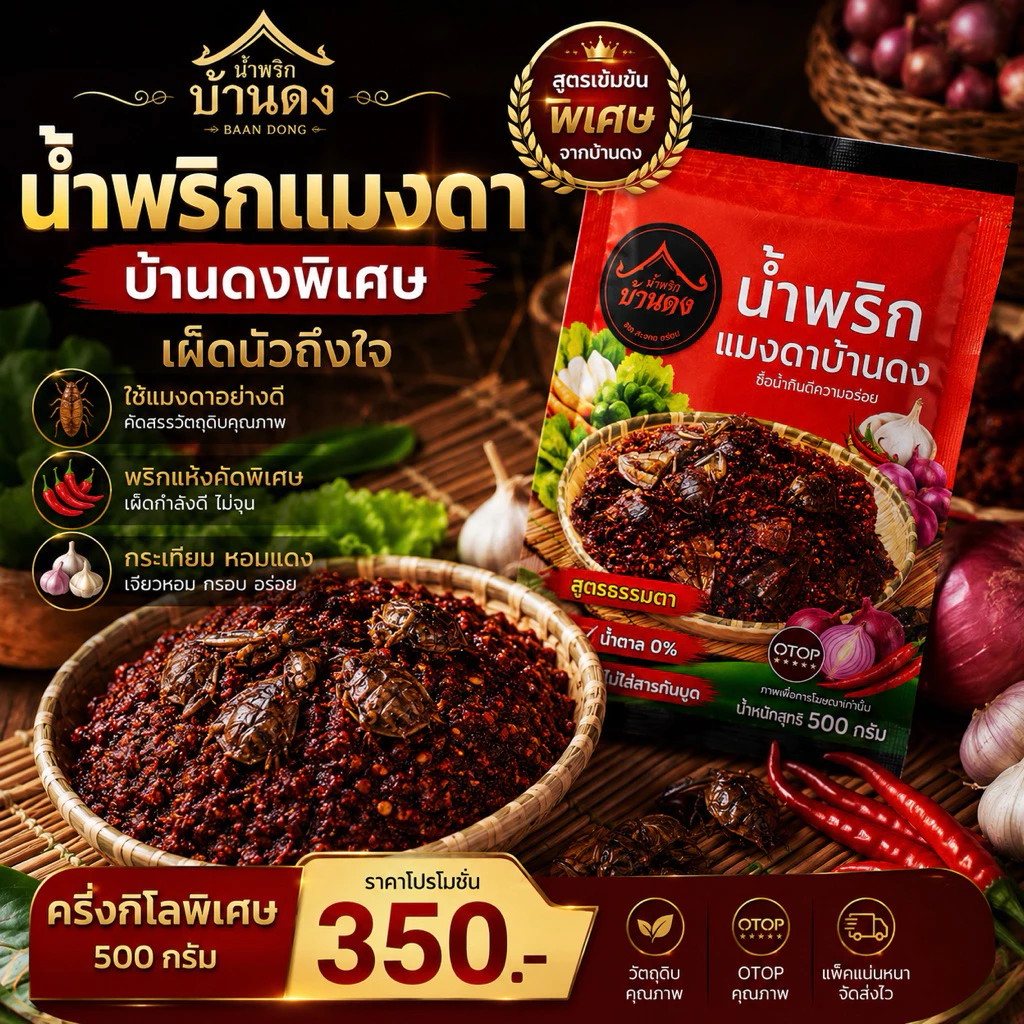 ส่งฟรี1.น้ำพริกบ้านดง 500g แซ่บคัก อร่อยเหาะ สด ใหม่ สะอาด อร่อย น้ำพริกบ้านดงกำแพงเพชร สินค้าดีประจำจังหวัดกำแพงเพชร