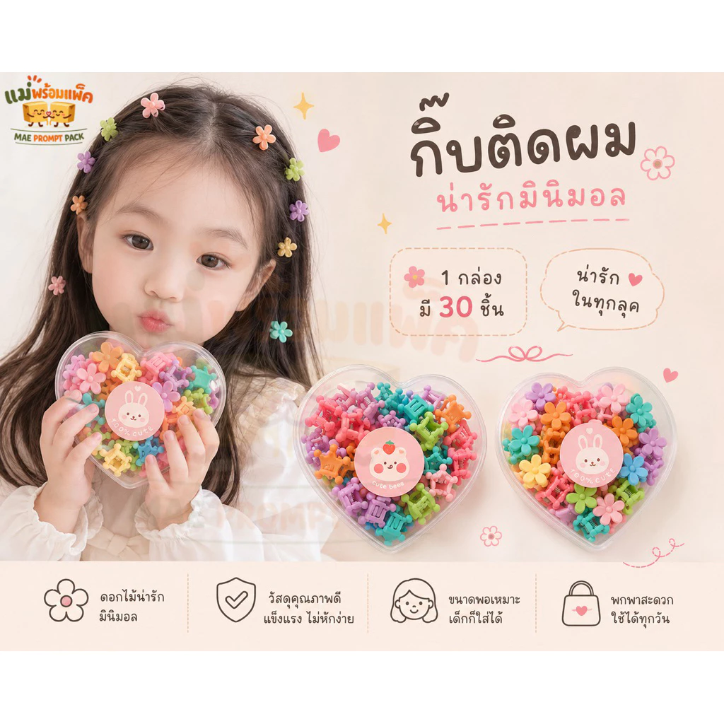 กิ๊บติดผมเด็ก กิ๊บหนีบผม y2k พร้อมกล่อง30ชิ้น กิ๊บจิ๋ว น่ารักสดใส พร้อมส่ง