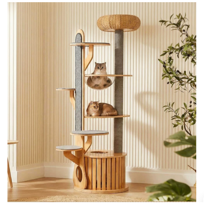 L&Q คอนโดแมว คอนโดแมวไม้  Cat Tree😺คอนโดแมว  แคปซูลแมว เสาข่วนแมว แท่นกระโดดแมว  แบบบูรณาการ  🐾สูง1.9 เมตร ของเล่นแมว
