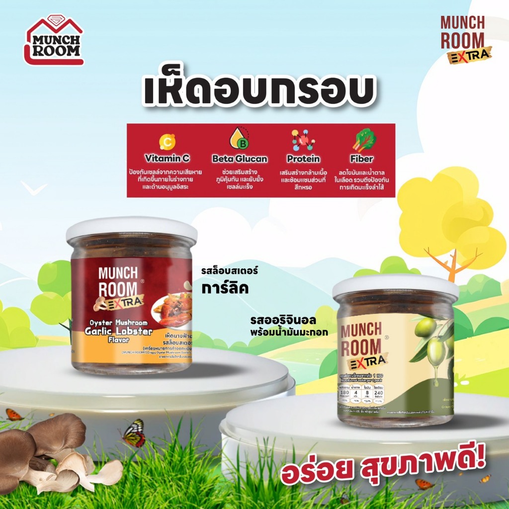 Munchroom Extra เห็ดนางฟ้าอบกรอบ ขนาด 40 กรัม กระปุกเล็ก เห็ดนางฟ้ากรอบ กรอบ พร้อมส่ง