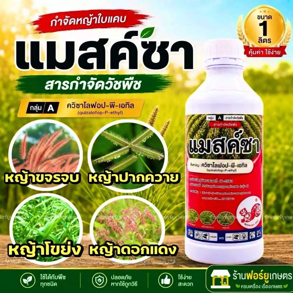 ส่งไว แมสค์ซา ควิซาโลฟอบ-พี-เอกิล ควิซาโลฟอป กำจัดหญ้า วัชพืช หญ้าใบแคบ หญ้าปากควาย ขนาด 1 ลิตร