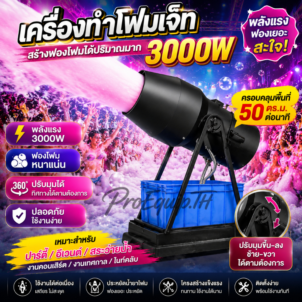 🔥เครื่องพ่นโฟมปาร์ตี้ 3000W เครื่องทำฟองโฟมแรงดันสูง ปรับมุมได้ สำหรับงานอีเวนต์ คอนเสิร์ต สระว่ายน้ำ
