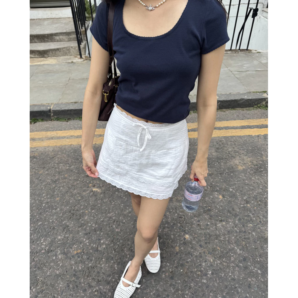 salone mini skirts กระโปรงลูกไม้ชายระบายมีซับใน