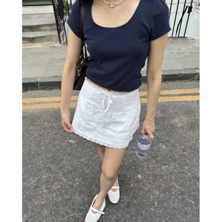 salone mini skirts กระโปรงลูกไม้ชายระบายมีซับใน