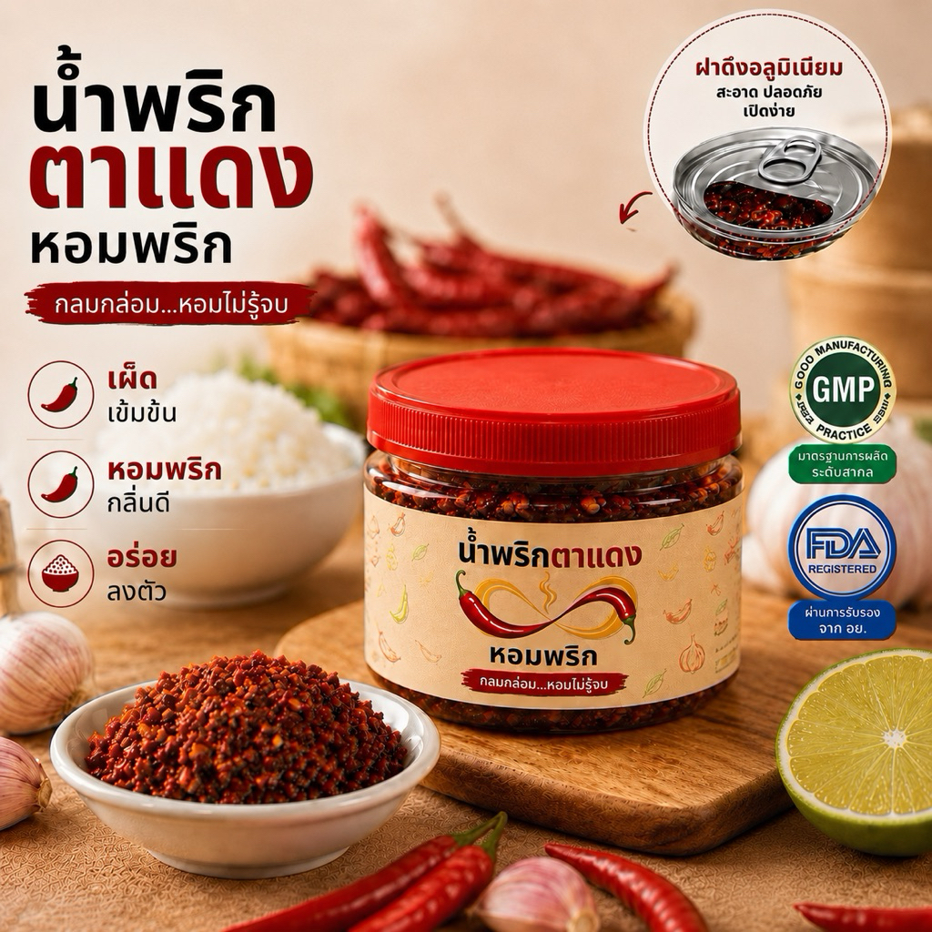 น้ำพริกตาแดง ตราหอมพริก เข้มข้น 140g กลมกล่อม เผ็ดเเซ่บ ทานกับอะไรก็อร่อย