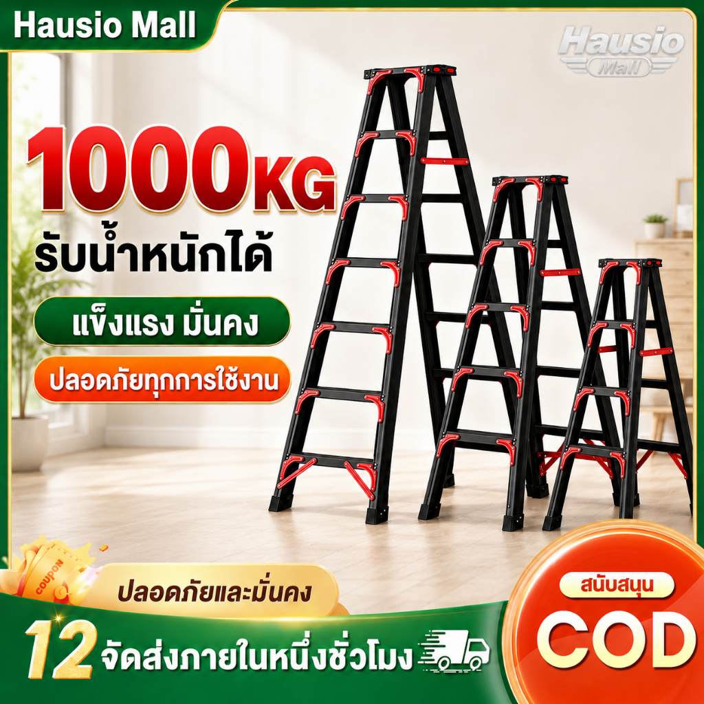 บันไดพับได้ บันไดอลูมิเ รับน้ำหนัก 1000kg 4-7 ชั้น พกพาง่าย ทนทานการสึกกร่อน