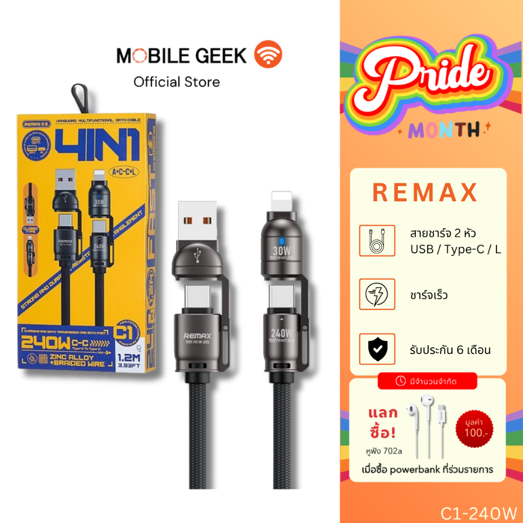 สายชาร์จ รุ่น C1 Charging Data Cable 240W ยาว 1.2M แบบถักโลหะ