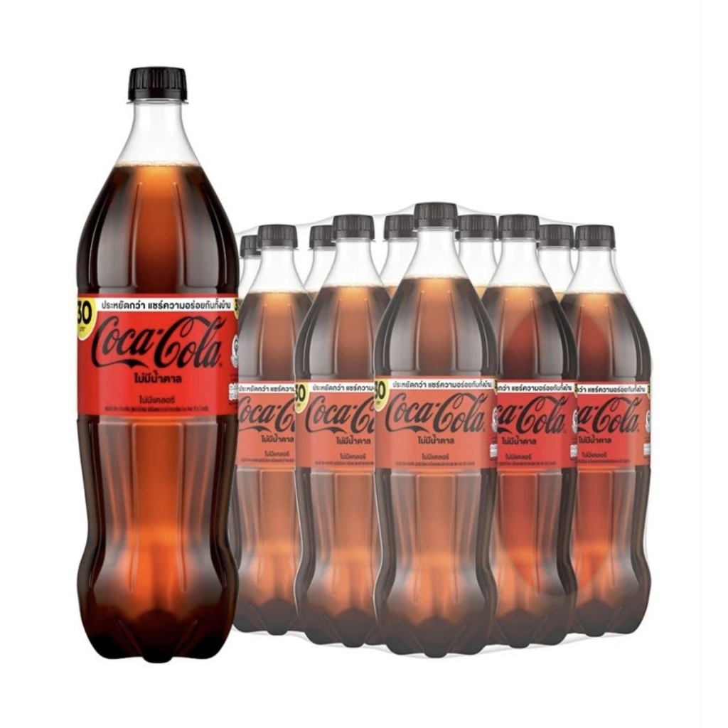 แพ็ค 12 ขวด x 1.25 L.โค้ก ไม่มีน้ำตาล ไม่มีแคลอรี เครื่องดื่ม น้ำอัดลม Coca Cola
