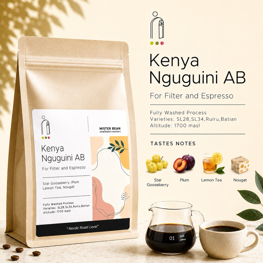 mister bean roasters เมล็ดกาแฟนอกคั่วอ่อน KENYA AB NGUGUINI Wash