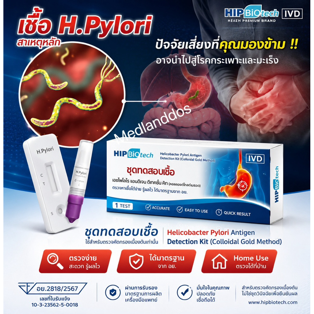 HIP Biotech ชุดตรวจ H.pylori เฮชไพโลไร ความเสี่ยงมะเร็งกระเพาะอาหาร โดยตรวจหาแอนติเจน ในอุจจาระ