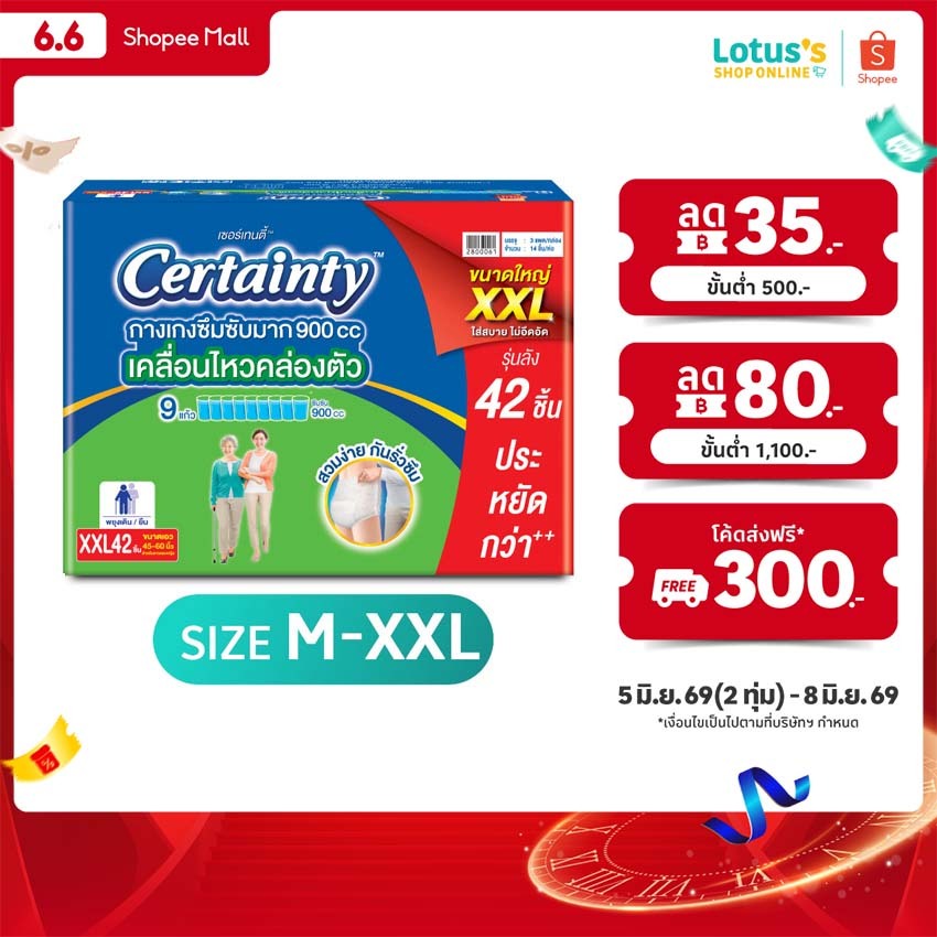 [ขายยกลัง!] เซอร์เทนตี้ ซุปเปอร์แพ้นท์ กางเกงซึมซับ ลังประหยัด ไซส์ M-XXL CERTAINTY SUPER PANTS SUPERSAVE M-XXL