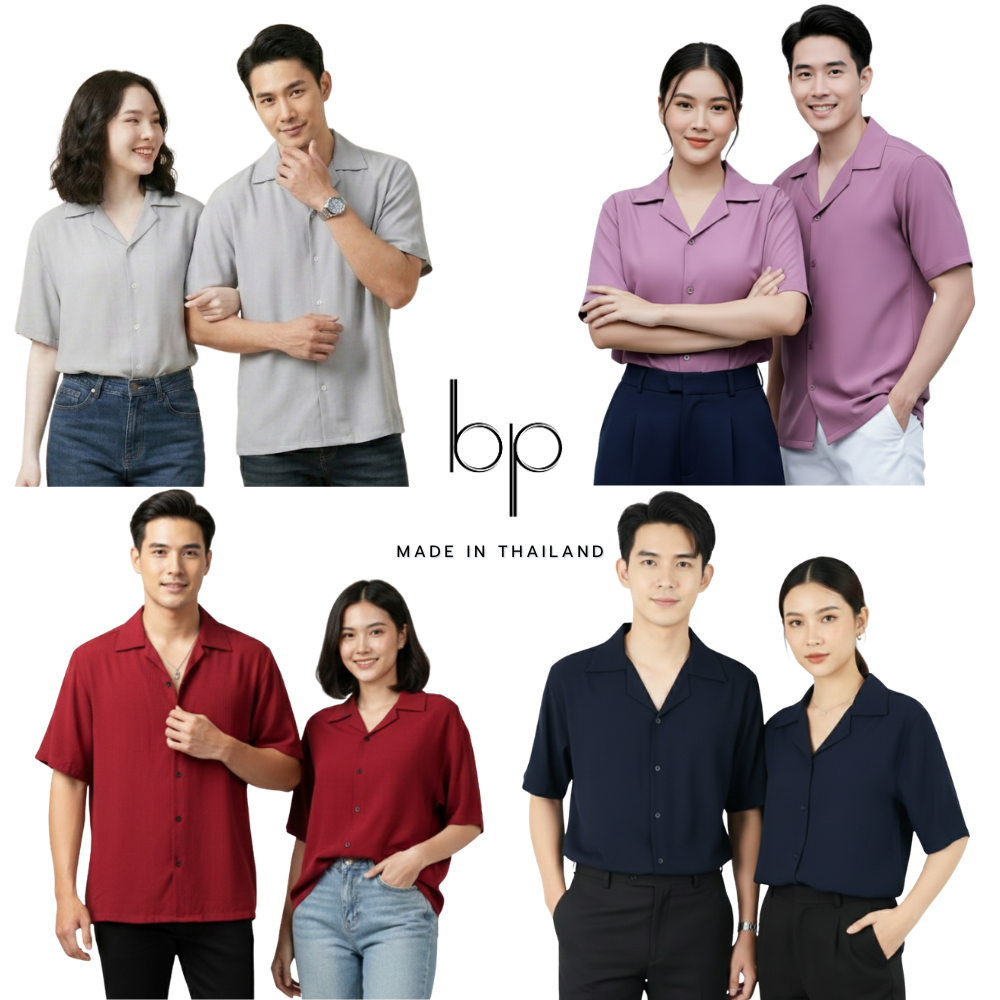 เสื้อเชิ้ตฮาวาย เสื้อคู่ แขนสั้น unisex ผ้าไหมอิตาลีทิ้งตัวสวย ใส่สบายไม่ร้อน 16สี (ไซส์M-4xL)