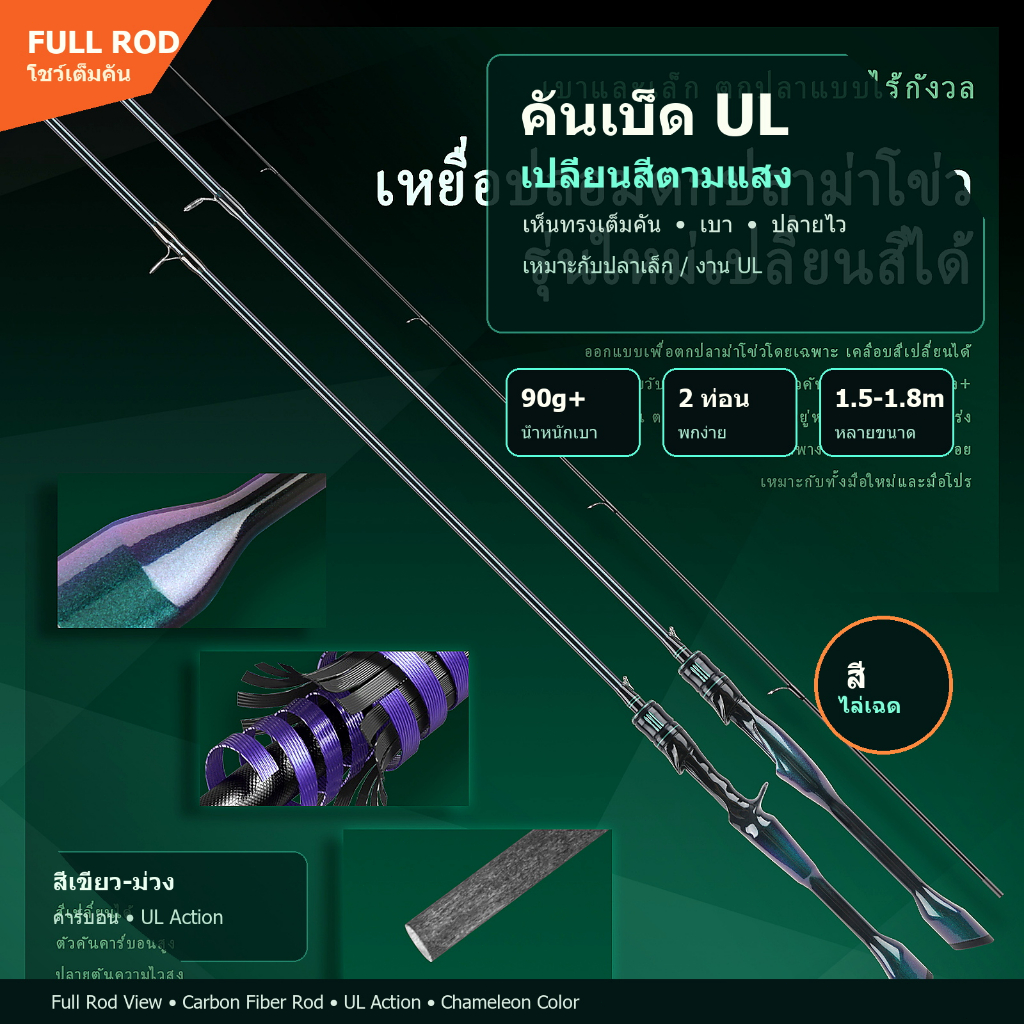HAIYI FISHING คันเบ็ดมาโข่ว ระดับ UL วัสดุคาร์บอนสูง คุณภาพพรีเมียม พ่นสีหลายชั้น สีสวยทนทาน ชิ้นส่วนอลูมิเนียมสองสี แข็