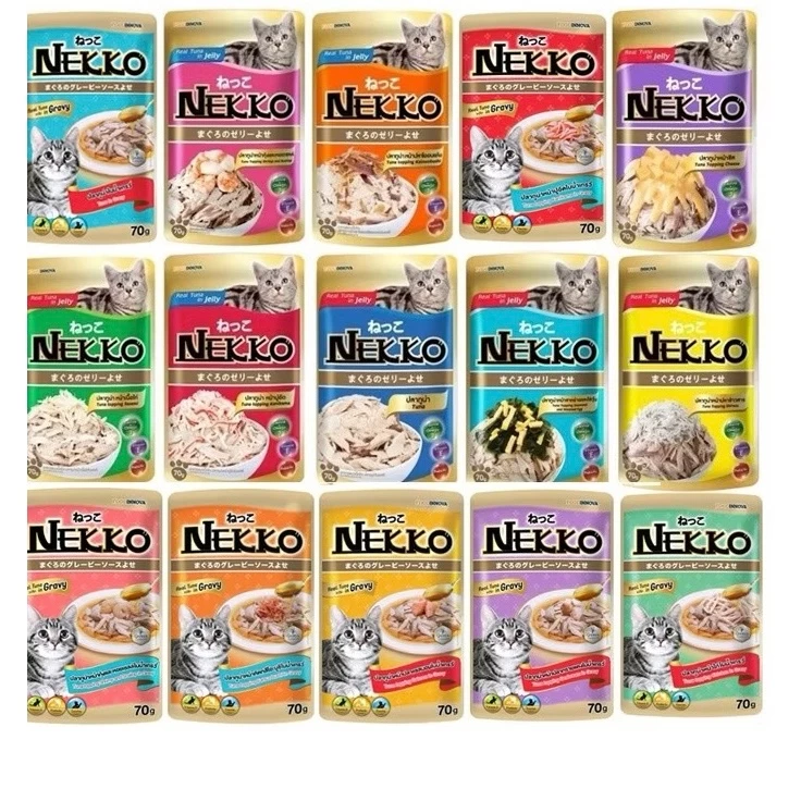 (6-12ซอง) Nekko อาหารเปียกสำหรับแมว ทุกช่วงวัย ขนาด70กรัม