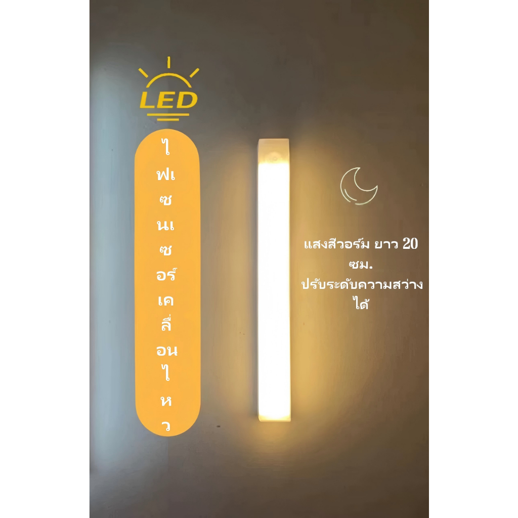 ไฟเซนเซอร์เคลื่อนไหว LED ชาร์จUSB ติดแม่เหล็ก ปรับแสงได้ ไม่เจาะรู ใช้ตู้เสื้อผ้า ลิ้นชัก ห้องน้ำ ครัว ตู้เก็บชาร์จอุปกร
