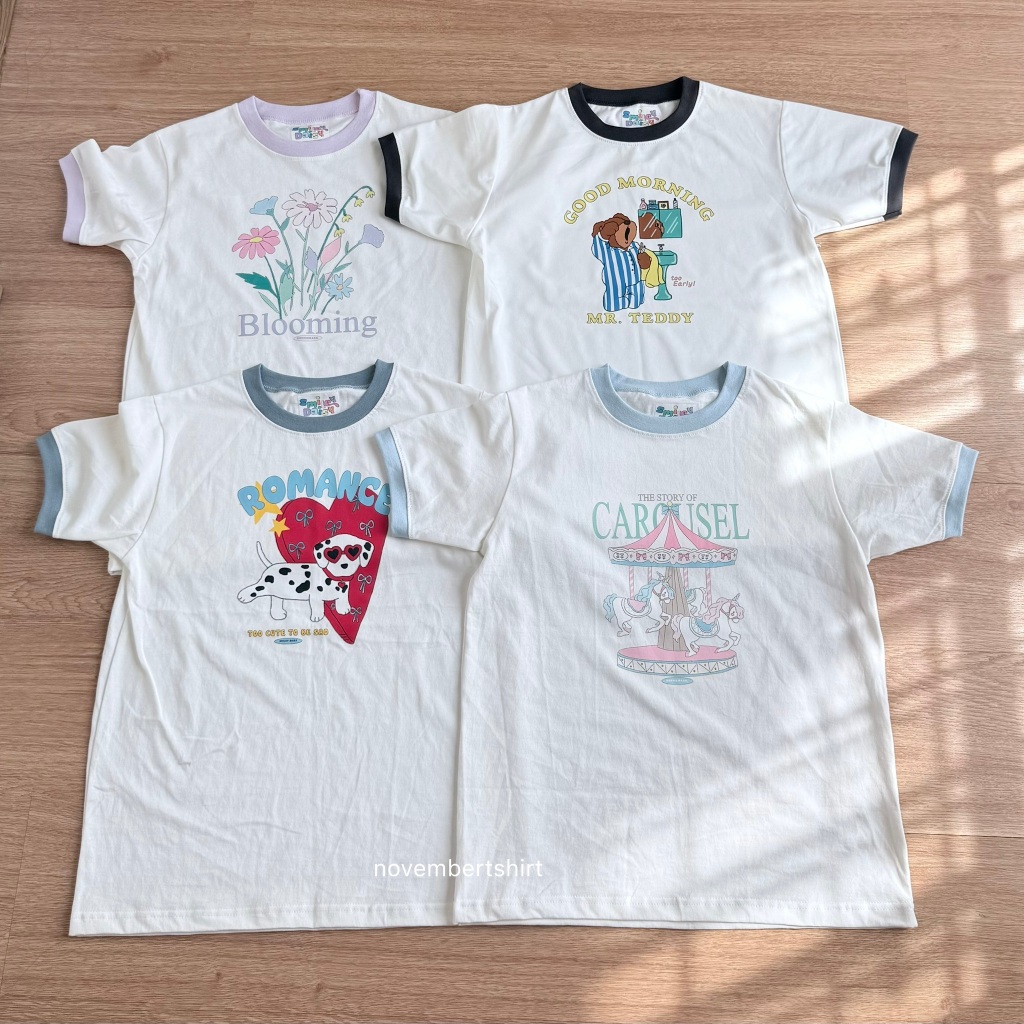 (อก36”ยาว24“) smiley daisy เสื้อยืดกุ๊นคอ กุ๊นแขน