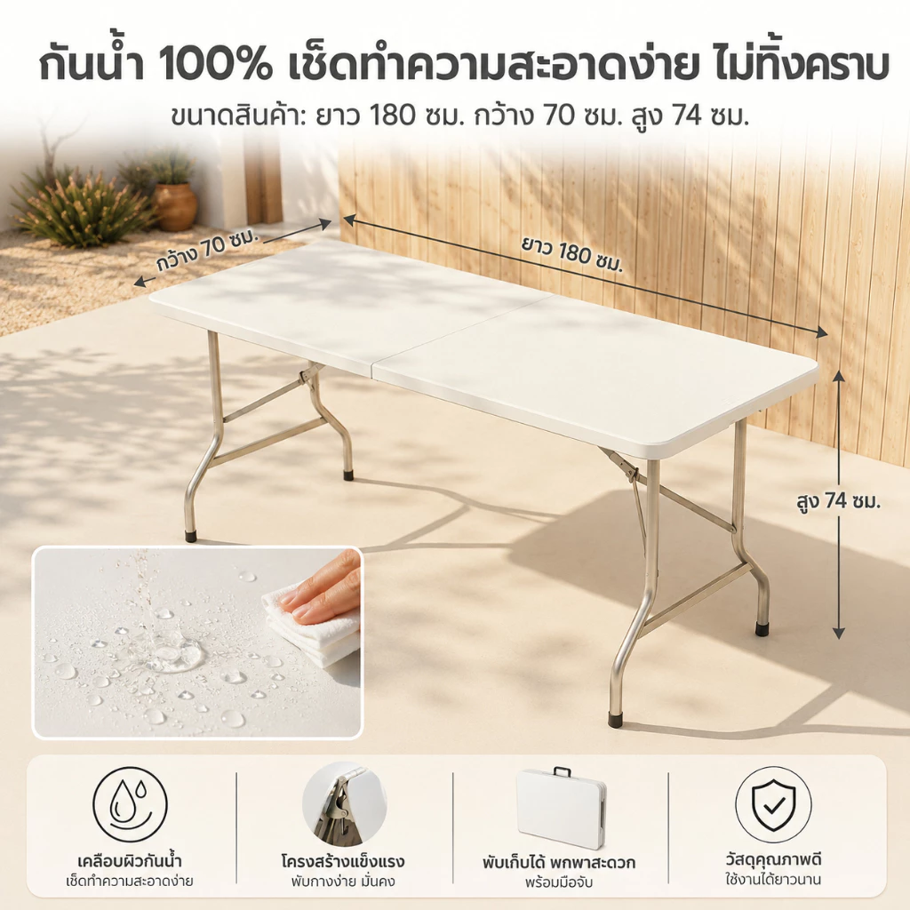 Reflexe โต๊ะพับได้ โต๊ะแคมป์ปิ้ง 180/150/120CM พกพาสะดวก thumbnail 5