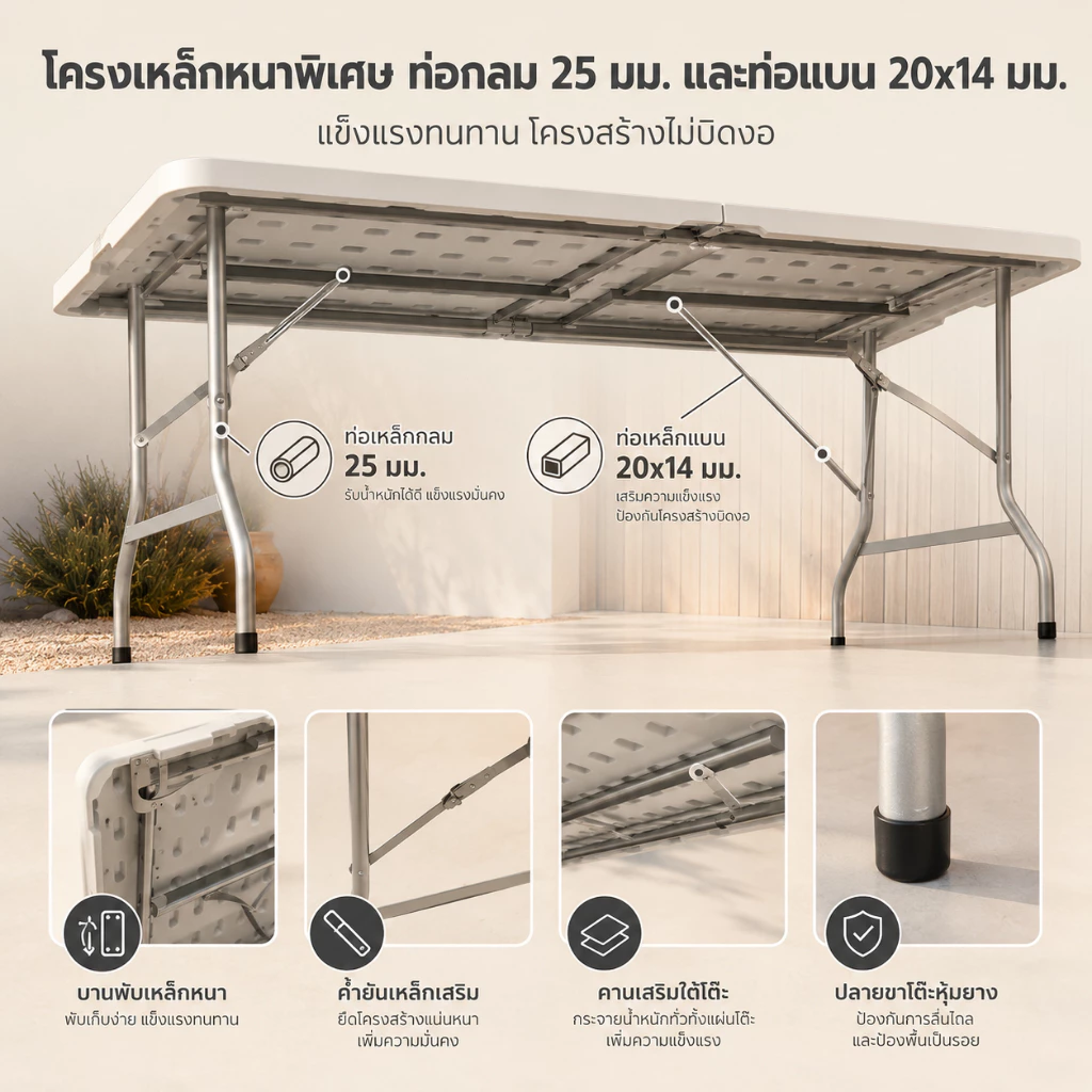 Reflexe โต๊ะพับได้ โต๊ะแคมป์ปิ้ง 180/150/120CM พกพาสะดวก thumbnail 4