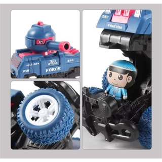 YUNLEOTOY รถของเล่นเด็ก รถถังแปลงร่างสำหรับเด็ก รถของเล่นวิบาก ขับเคลื่อนด้วยแรงเฉื่อย แปลงร่างได้ 360° ทนทานกันชนหกล้อ