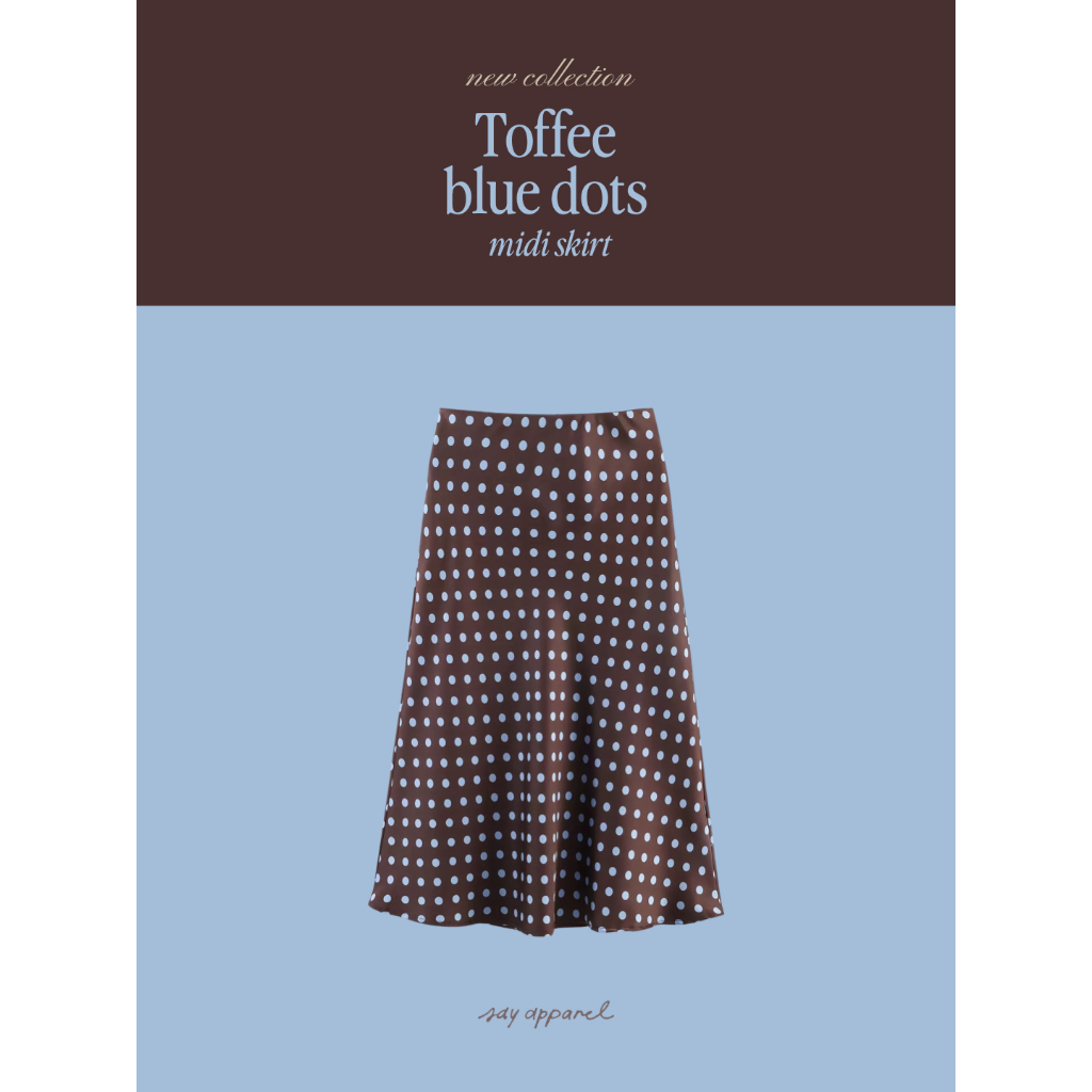 SAY APPAREL: Toffee Blue dots midi skirt กระโปรงทรงพริ้วลายจุดสีฟ้า