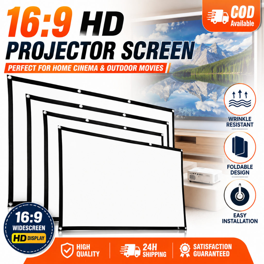 60/100/120 16: 9 4K HD แบบพกพาไม่มีริ้วรอยหน้าจอโปรเจคเตอร์น้ำหนักเบาหน้าจอโปรเจคเตอร์กลางแจ้งแบบพกพา projection screen