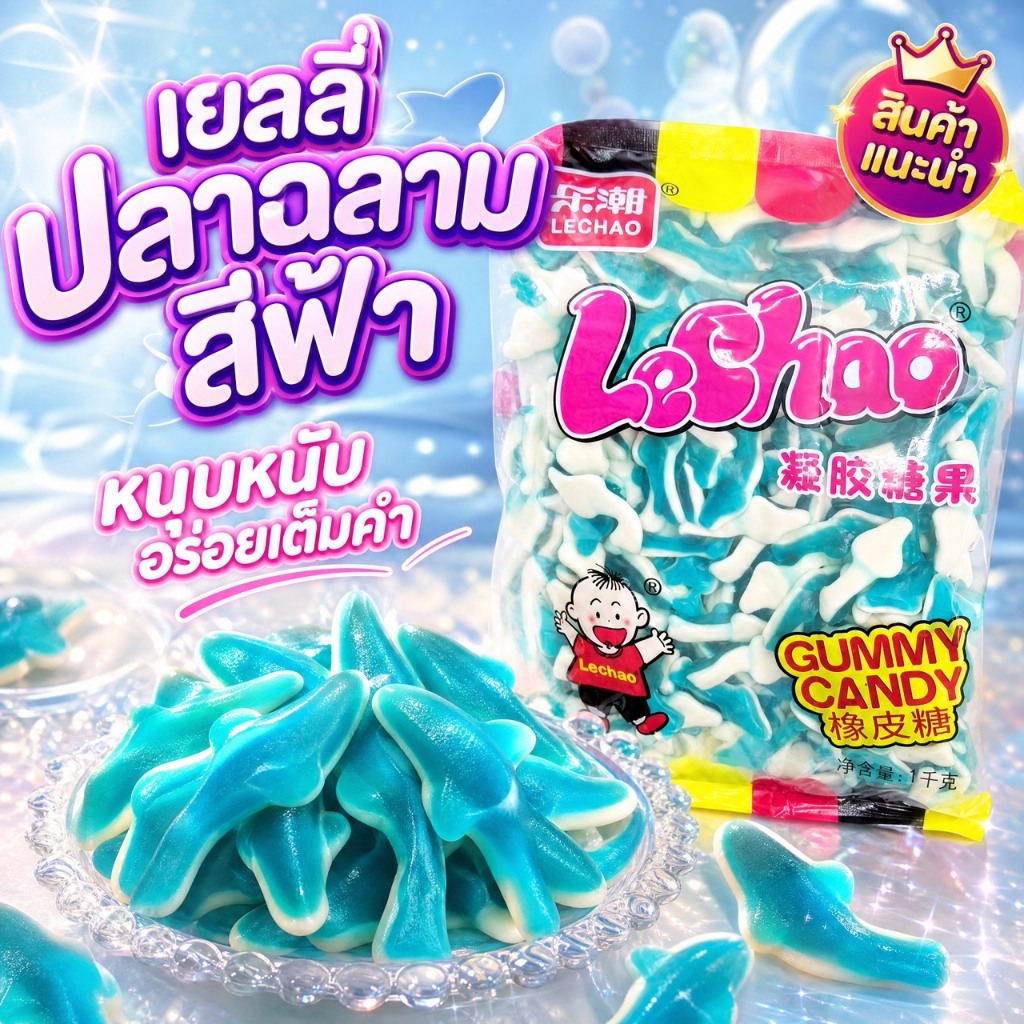 เยลลี่ฉลาม LeChao Shark สุดคุ้ม 1 กิโลกรัม หวานหอม อร่อยเคี้ยวมัน เคี้ยวสนุกทุกวัย