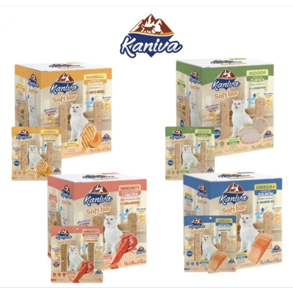 Kaniva Soft Bar ขนมแมว แถมฟรีเทสเตอร์​ กล่อง12แพ็ค(=24ชิ้น​) ขนมแมวซอฟต์บาร์​