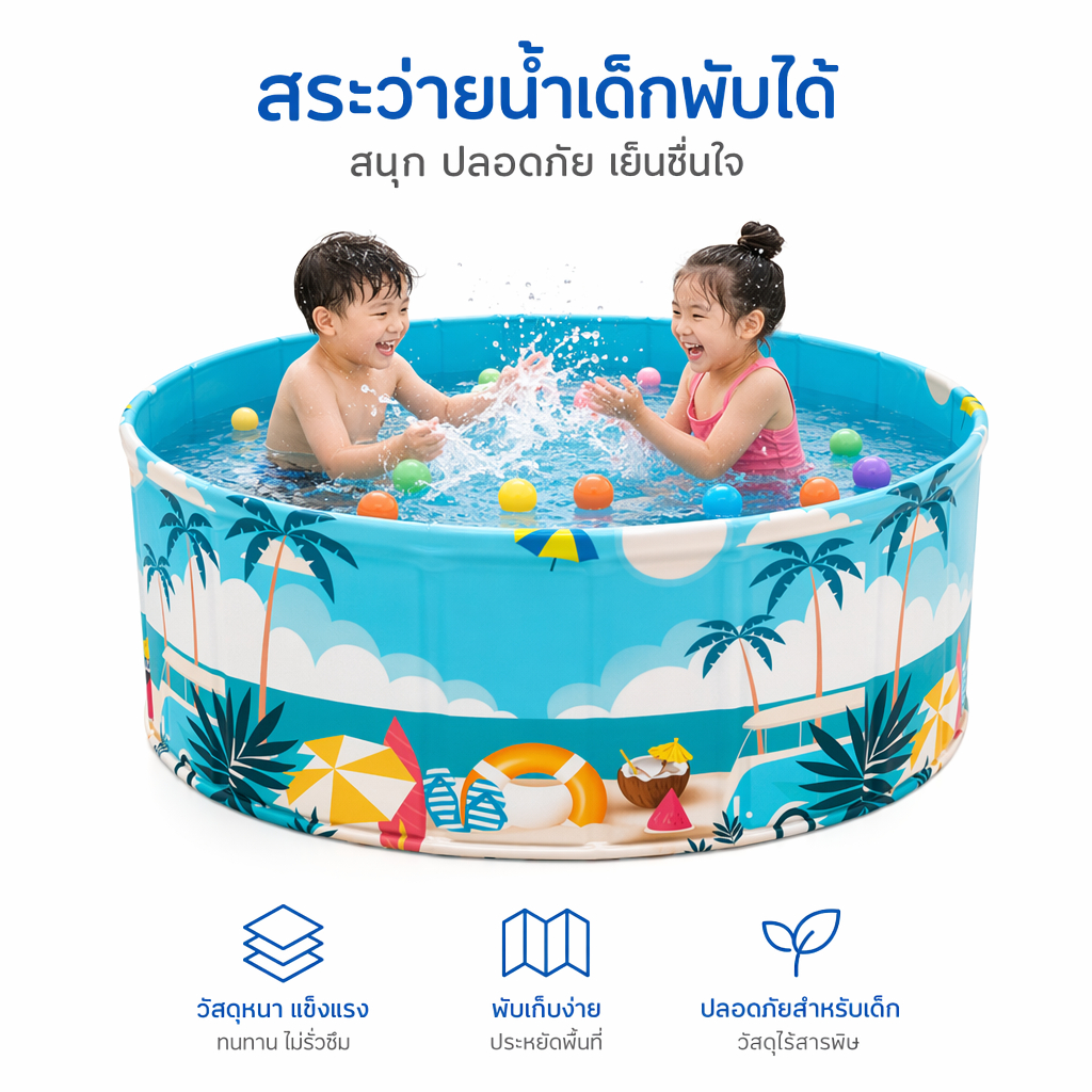 🔥NIFTY🔥พับได้ บ่อทราย บ่อบอล พกพาสะดวกไม่ต้องเป่าลม ล่นทรายเล่นบอลได้ (ลายน่ารัก บ้านบอล M/L/XL)