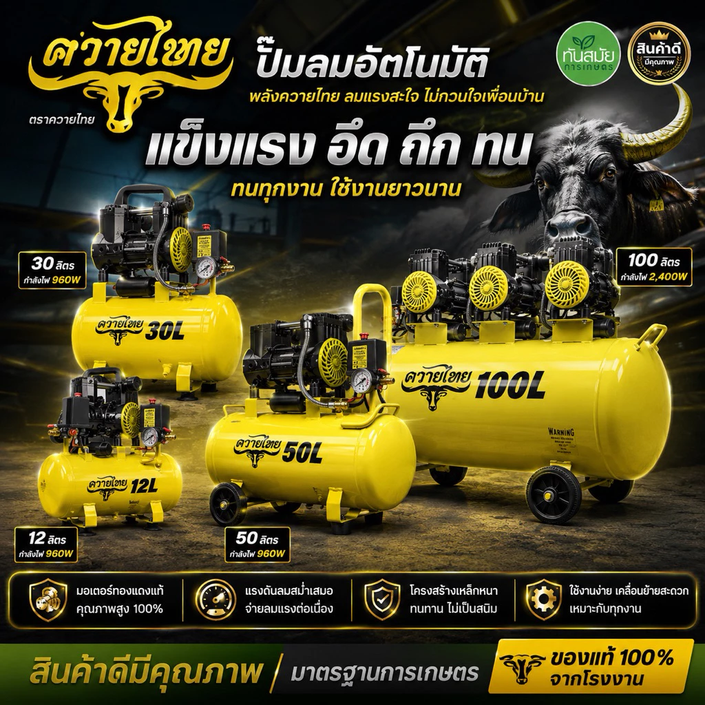 ปั้มลม 12 ลิตร - 100 ลิตร ปั้มลมเก็บเสียง ปั้มลมออยฟรี เสียงเงีบย 1200W ปั้มลมไฟฟ้า ปั้มลมรถยนต์