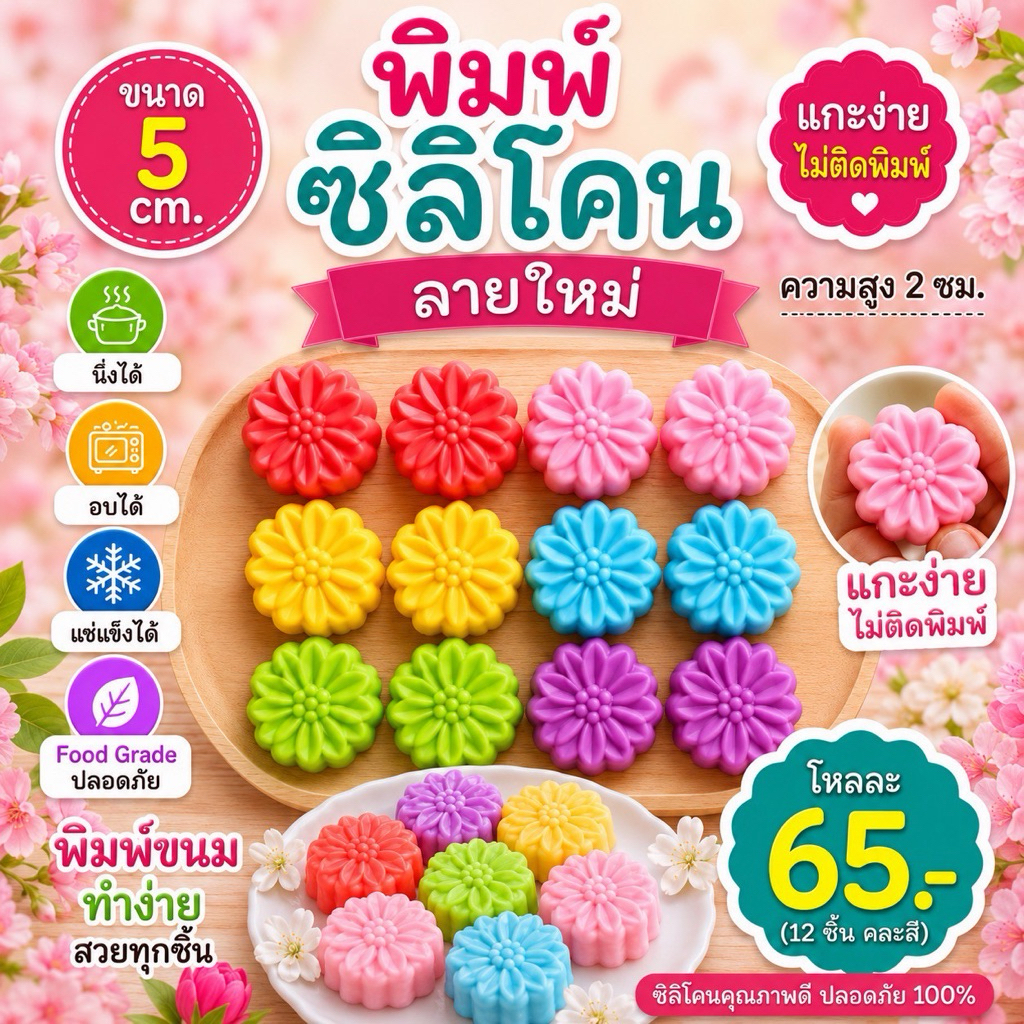 พิมพ์ซิลิโคน พิมพ์วุ้น พิมพ์ขนม ขนาด 5 cm.