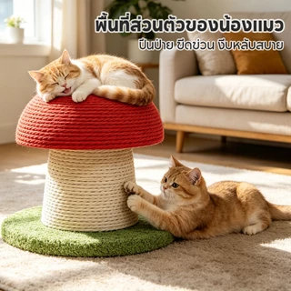 เสาข่วนแมวรูปเห็ด ทนต่อการสึกหรอและป้องกันเศษหลุดร่วง แผ่นข่วนแมวแบบ 2 ใน 1 สำหรับลับเล็บและพัก