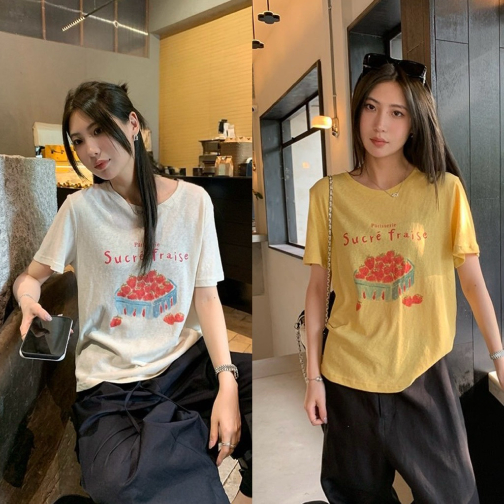 9820# เสื้อยืดคอกลมแขนสั้น สกรีนลายช่วงอก เนื้อผ้าดี ใส่สบาย TAG : WG.WE 🇰🇷
