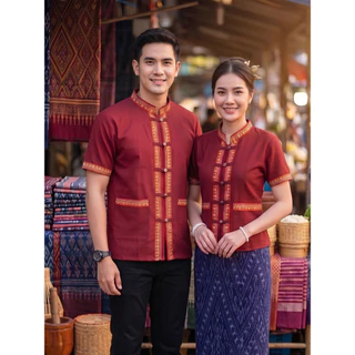 เสื้อพื้นเมืองภูไทชายและหญิงแขนสั้น ผ้าฝ้ายเกรดA เนื้อนุ่มใส่สบาย