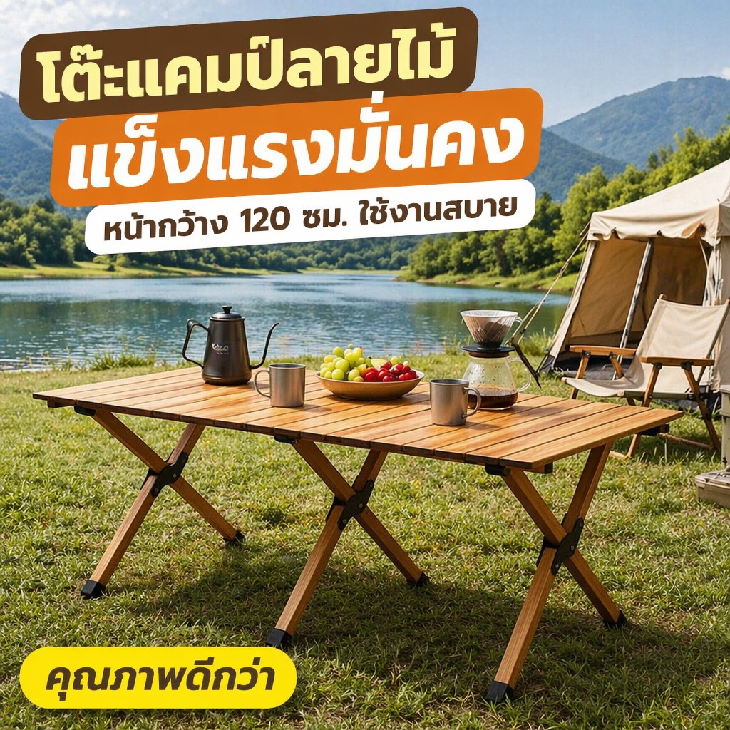 โต๊ะพับกลางแจ้ง โต๊ะสนาม พับเก็บได้ 90/120cm รับน้ำหนัก 350กก.  พับเก็บสะดวก