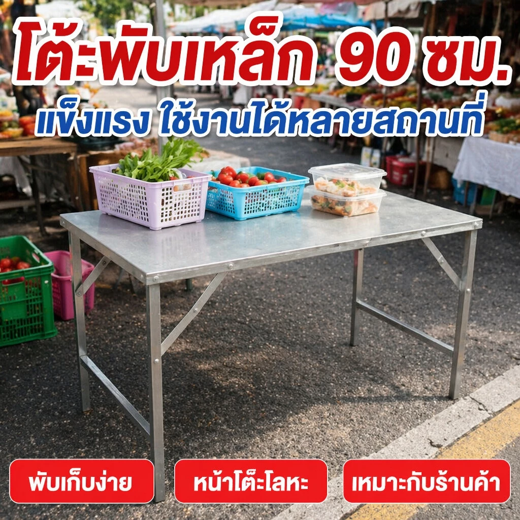 โต๊ะพับกลางแจ้ง วัสดุสแตนเลส โต๊ะพับเก็บได้ พับเก็บสะดวก ข้นขึ้น โต๊ะบาร์บีคิวสำหรับตั้งแคมป์ การจัดตั้งแผงลอย