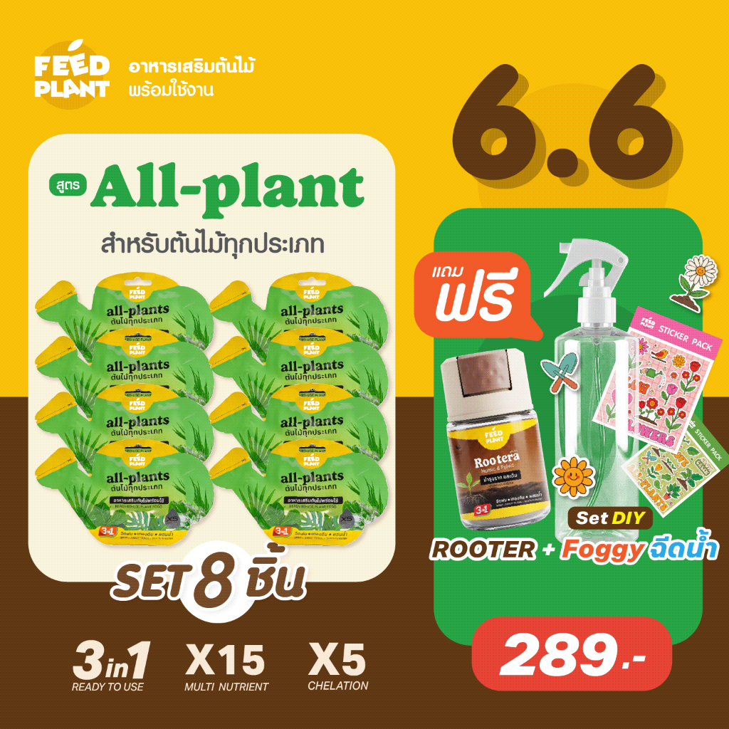 FEED PLANT อาหารเสริมต้นไม้สูตร All-Plants บํารุงกิ่ง /ลําต้น/ใบ (เซ็ต 8 ชิ้น)