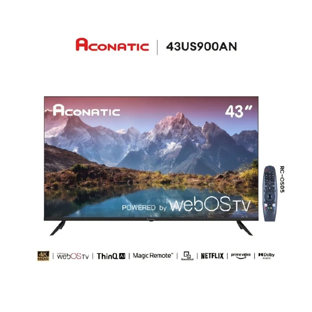 Aconatic ทีวี 43 นิ้ว LED 4K ปี 2025 UHD WebOS TV รุ่น 43US900AN Magic Remote Voice Controlประกันศูน