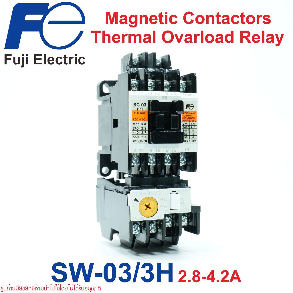 SW-03/3H Fuji Electric SW-03/3H 2.8-4.2A Fuji Electric Magnetic Motor Starter SC-03+TR-0N/3 2.8-4.2A