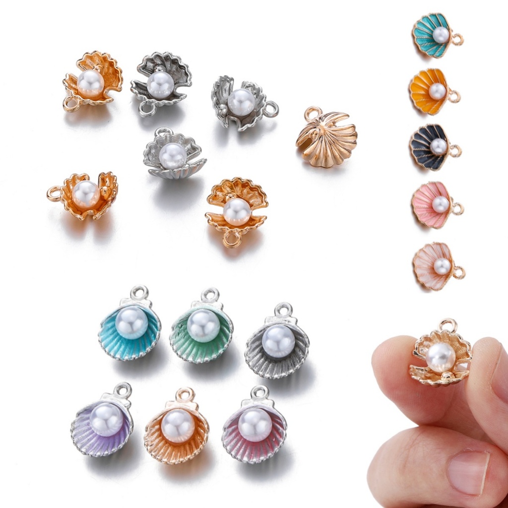 จี้ไข่มุก จี้โลหะผสม จี้โลหะ หอยมุก คละสี การทำสร้อยข้อมือแบบ DIY 10 ชิ้น